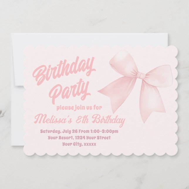 pink bow birthday invitation (Front)