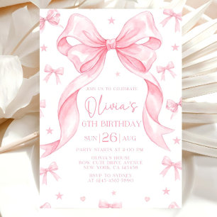 Pink Bow Birthday Invitation, Girl Pink Birthday Invitation