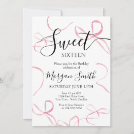 Pink bow Birthday Invitation, Sweet Sixteen Invitation