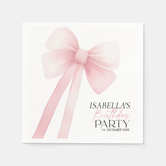 Pink Bow Birthday Napkins (Front)