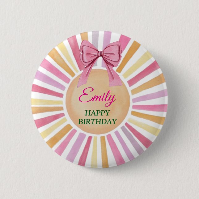 Pink Bow Birthday Party Baby Favor  Sun Button (Front)