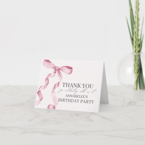 Pink Bow Birthday Party Blank Thank You Card