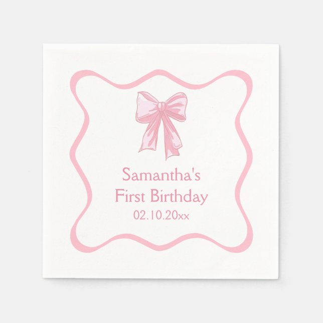 Pink Bow Birthday Party Napkins (Front)