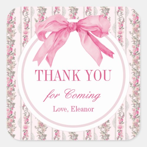 Pink Bow Birthday Party Thank You Favor Square Sticker