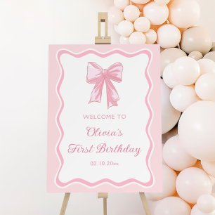 Pink Bow Birthday Party Welcome  Foam Board