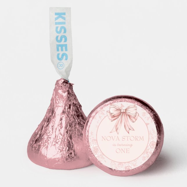 Pink Bow Birthday Party Whimsy Toile Personalized Hershey®'s Kisses® (Front)