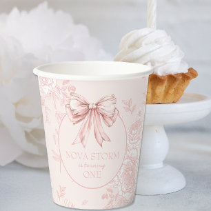 Pink Bow Birthday Party Whimsy Toile Personalized Paper Cups