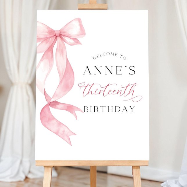 Pink Bow Birthday Welcome Sign Girly Birthday ParT (Creator Uploaded)