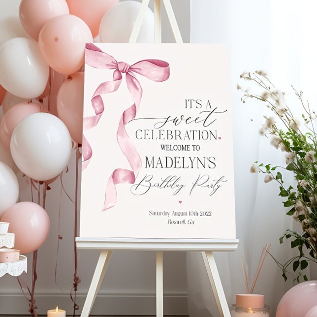 Pink Bow Birthday Welcome Sign Printable Template (Creator Uploaded)