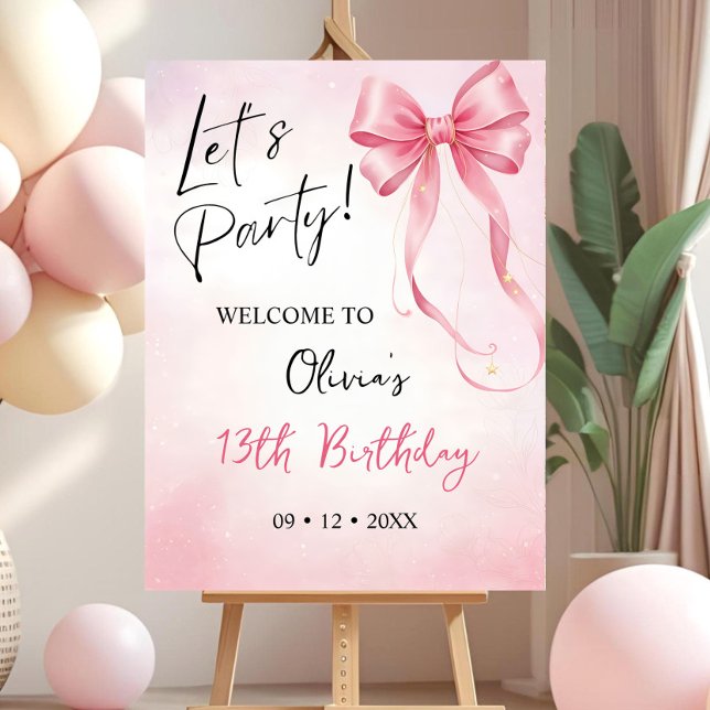 Pink Bow Birthday Welcome Sign Template, Editable  (Creator Uploaded)