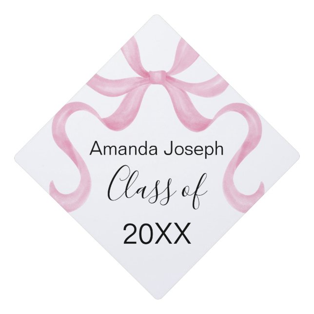 Pink Bow Black and White Class Of Graduation Cap Topper (Front)