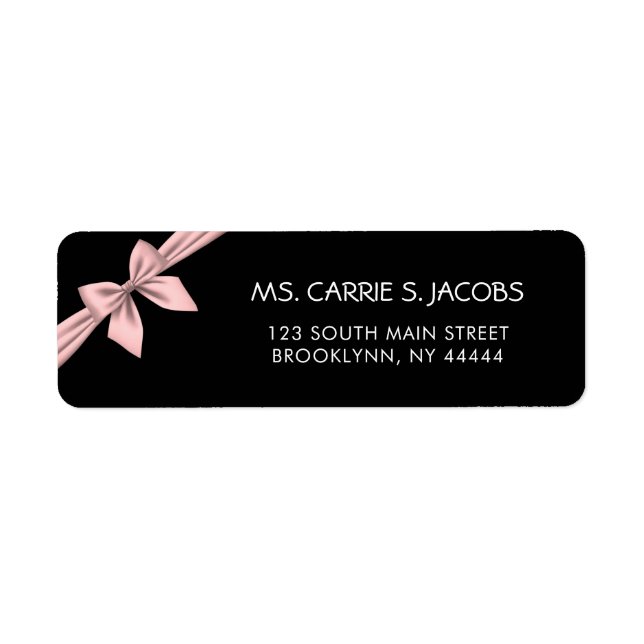 Pink Bow Black Background Bridal Shower Label (Front)