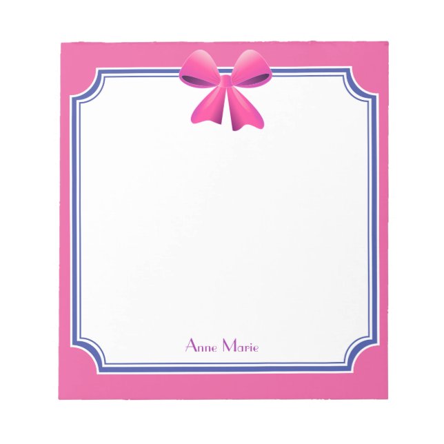 Pink Bow blue frame Custom Notepad (Front)