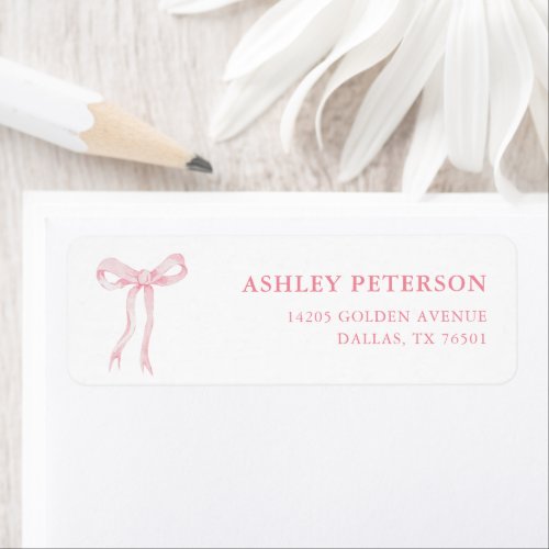 Pink Bow Blush Bridal Shower Return Address Label