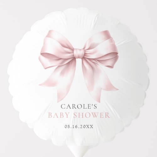 Pink Bow Blush Elegant Baby Girl Baby Shower Balloon