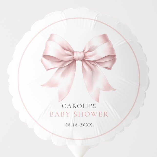 Pink Bow Blush Elegant Baby Girl Baby Shower Balloon (Front)