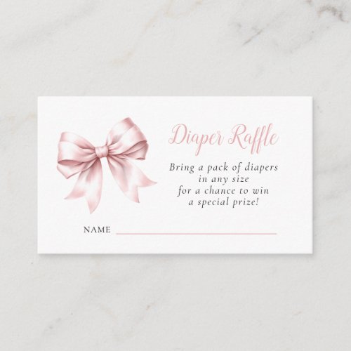 Pink Bow Blush Girl Baby Shower Diaper Raffle Enclosure Card