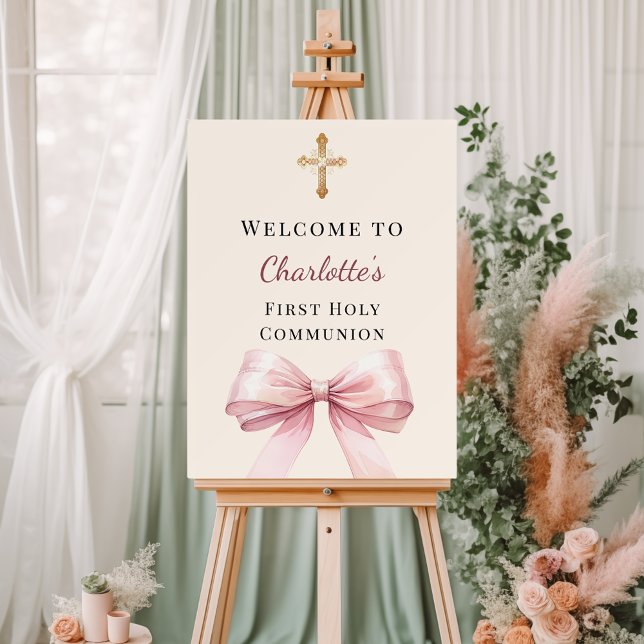 Pink bow blush ivory First Holy Communion welcome Foam Board (Creator Uploaded)