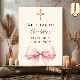 Pink bow blush ivory First Holy Communion welcome Poster