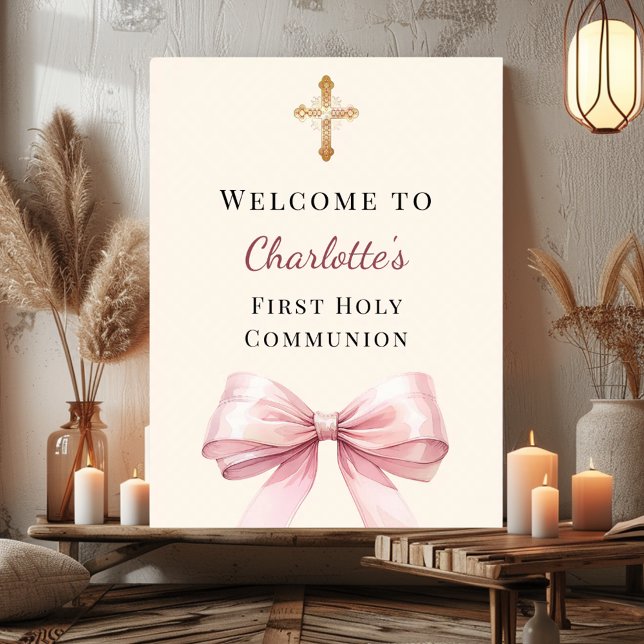 Pink bow blush ivory First Holy Communion welcome Poster (Creator Uploaded)
