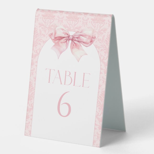 Pink Bow Boho Arch Baby Girl Shower Table Numbers Table Tent (Front)