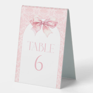 Pink Bow Boho Arch Baby Girl Shower Table Numbers Tent
