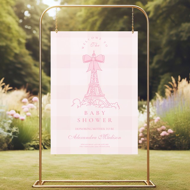 Pink Bow Bonjour Bebe Baby Shower Foam Board (Creator Uploaded)