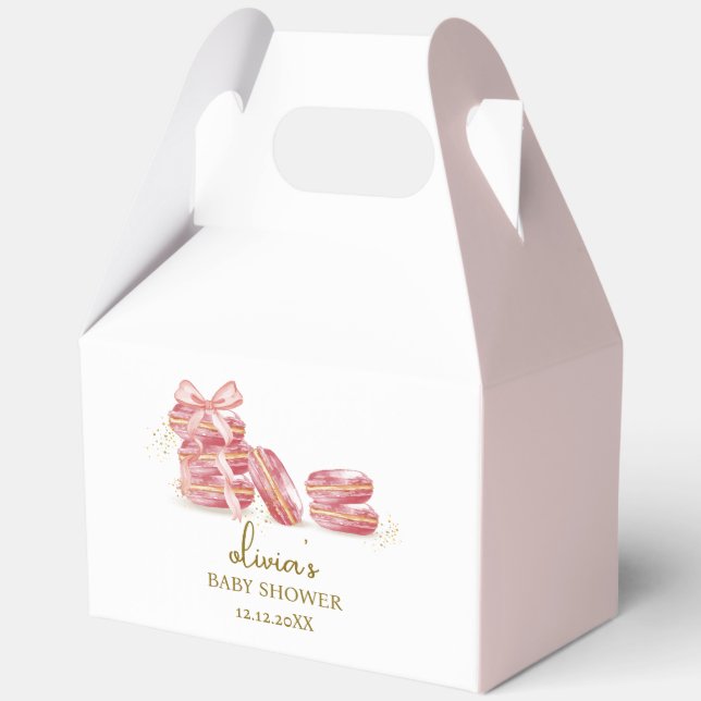 Pink Bow Bonjour Bébé French Macarons Baby Shower  Favor Boxes (Front)