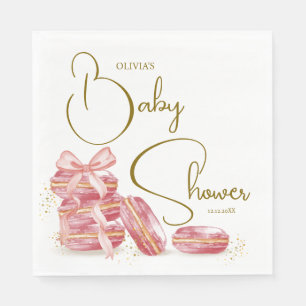 Pink Bow Bonjour Bébé French Macarons Baby Shower Napkins