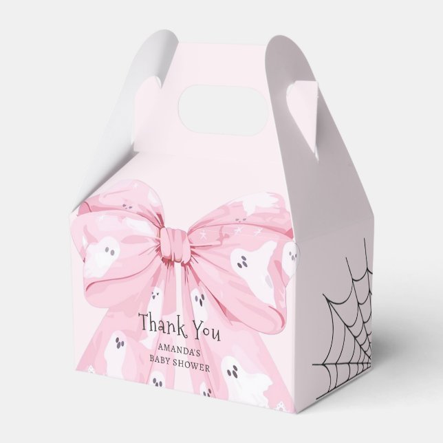 Pink Bow Boo Halloween Baby Shower Favor Box (Front Side)