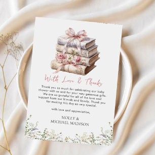 Pink Bow Book Baby Shower Thank You Card