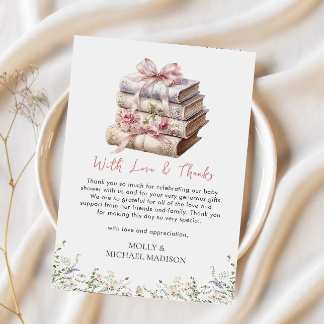 Pink Bow Book Baby Shower Thank You Card (Creator Uploaded)