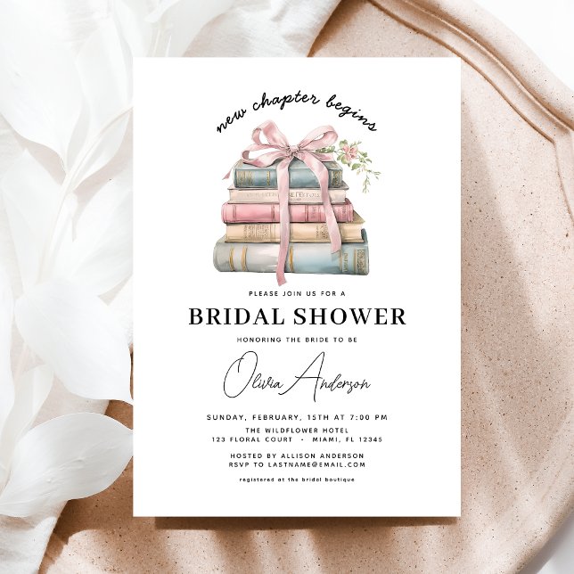 Pink Bow Book New Chapter Begins Bridal Shower Invitation (Creator Uploaded)