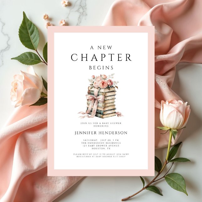 Pink Bow Books A New Chapter Begins Baby Shower Invitation (Pink Bow Books A New Chapter Begins Baby Shower Invitation)