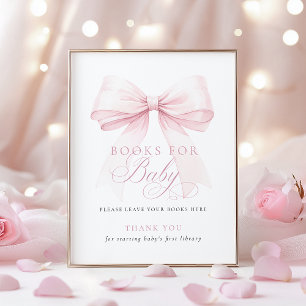 Pink Bow Books for Baby Shower Sign