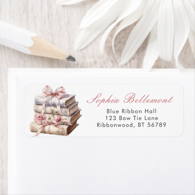 Pink Bow Books Return Address Label (Insitu)