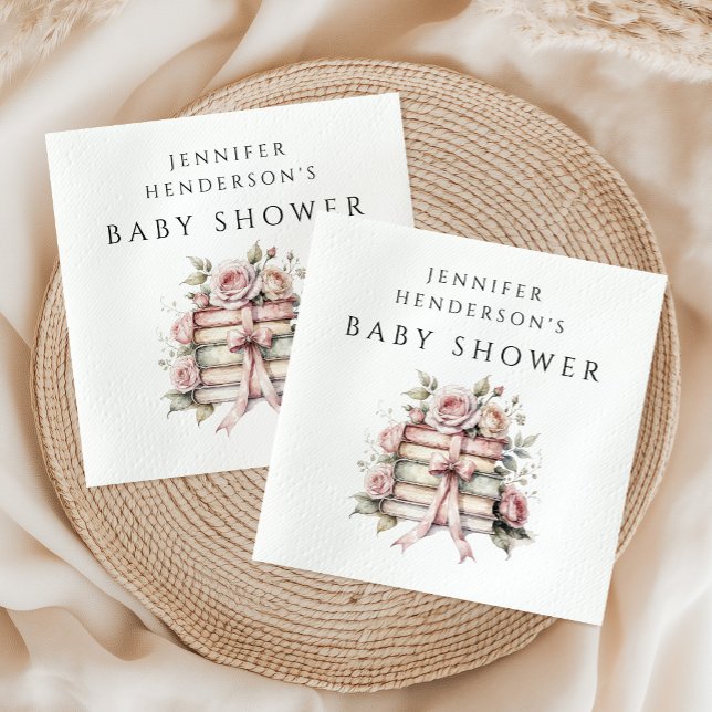 Pink Bow Bookstack Baby Shower Napkins (Pink Bow Bookstack Baby Shower Napkins)
