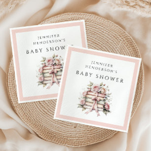 Pink Bow Bookstack Baby Shower Napkins