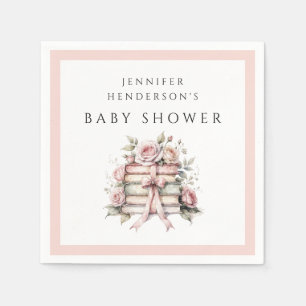 Pink Bow Bookstack Baby Shower Napkins