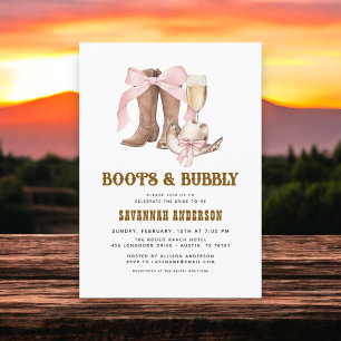 Pink Bow Boots & Bubbly Western Bridal Shower Invitation
