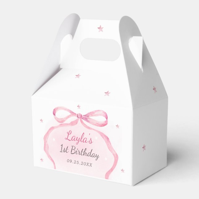 Pink Bow Boutique 1st Birthday Party  Favor Boxes (Front Side)