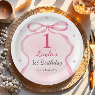 Pink Bow Boutique 1st Birthday Party Paper Plates