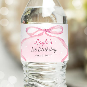 Pink Bow Boutique 1st Birthday Party Water Bottle Label