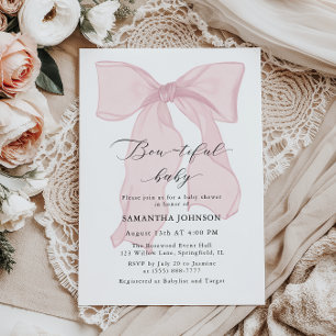 Pink Bow Bowtiful Baby Girl Baby Shower Invitation