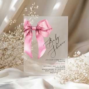 Pink Bow Bowtiful Baby Shower Acrylic Invitations