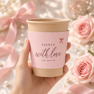 Pink Bow Brewed With Love Wedding Coffee Cup Sleeve