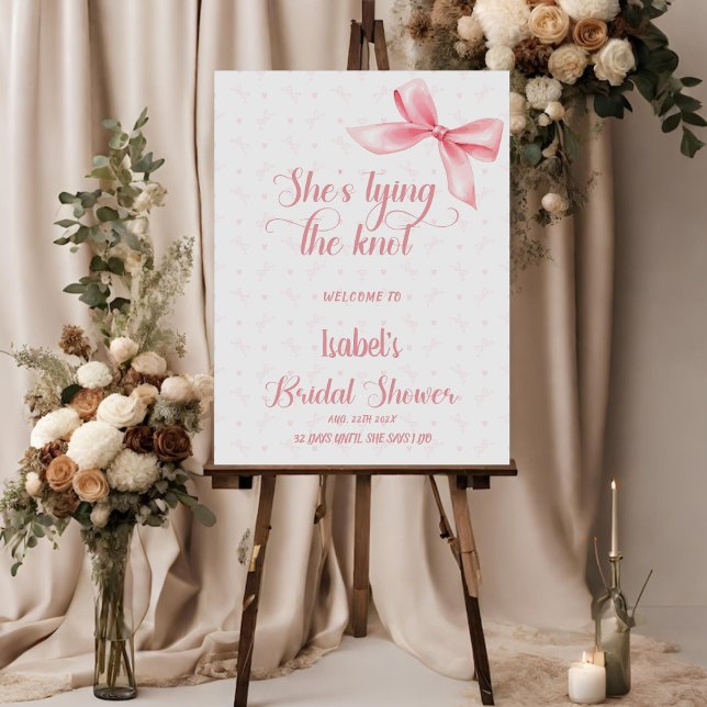 Pink Bow Bridal She's Tying the Knot Welcome Sign (Creator Uploaded)