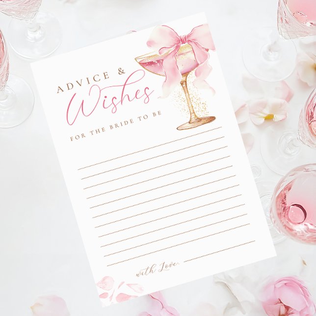 Pink Bow Bridal Shower Advice and Wishes Card (Creator Uploaded)