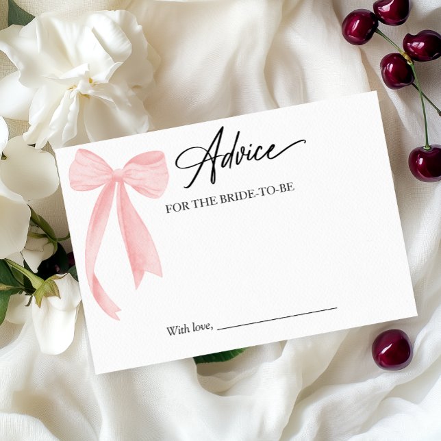 Pink Bow Bridal Shower Advice for the Bride Card (Creator Uploaded)