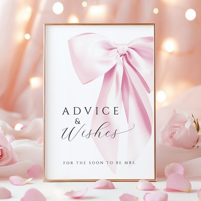 Pink Bow Bridal Shower Advice & Wishes Table Sign (Creator Uploaded)